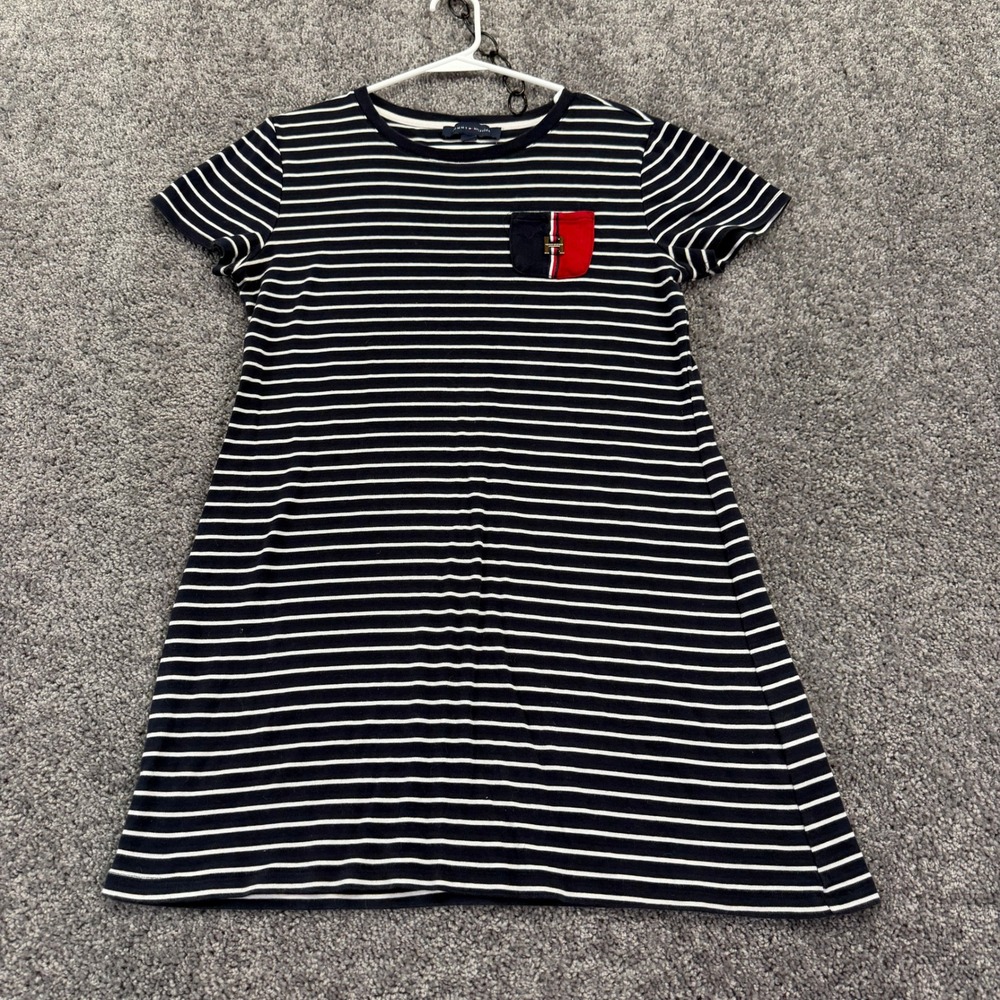 Tommy Hilfiger T-Shirt Dress Womens M Navy Striped Pocket Short Sleeve